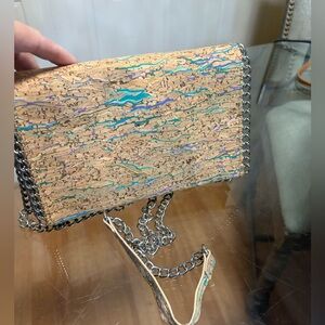 CORK WALLET PURSE ON CHAIN SNAP COVER GOLDTONE CLUTCH Ecofriendly NEW